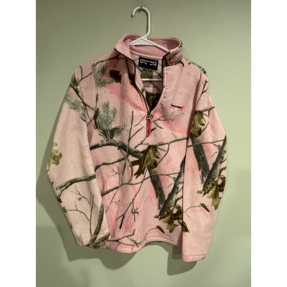 Realtree Women Pink Camo Fleece Qrtr Zip Pullover Jacket Small S 4-6 Camouflage